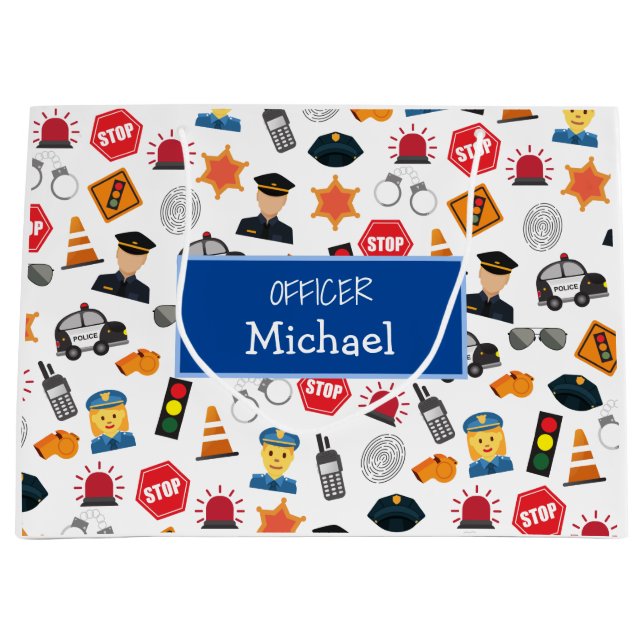 Grand Sac Cadeau Little Boys Police Officier Motif Enfants (Devant)