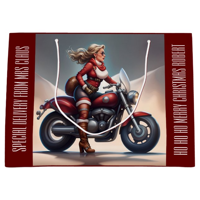 Grand Sac Cadeau Livraison de Mme Claus Personnalisée (Devant)