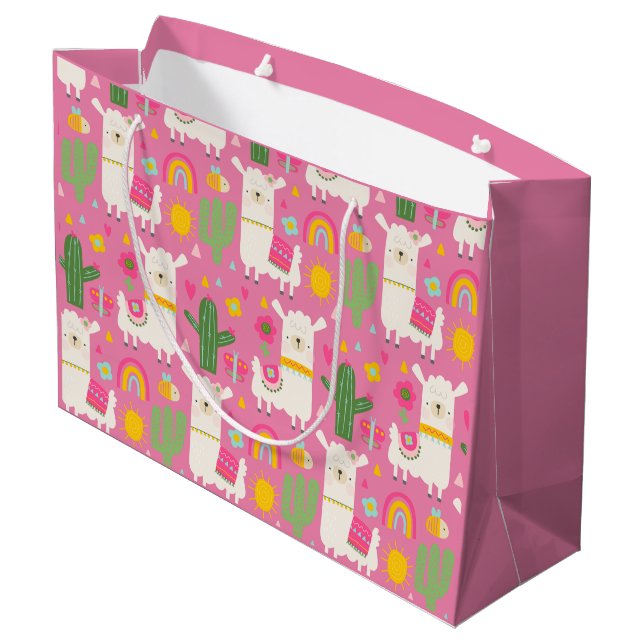 Grand Sac Cadeau Llamas Rainbows Green Cactus Light Girl Rose migno (Dos Angle)