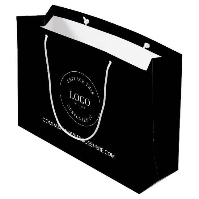 Grand Sac Cadeau Logo blanc personnalisé sur le site web d'affaires (Dos Angle)
