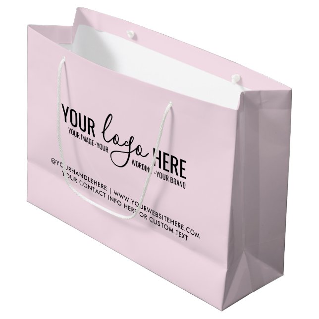 Grand Sac Cadeau Logo Blush Pink personnalisé Entreprise (Devant Angle)