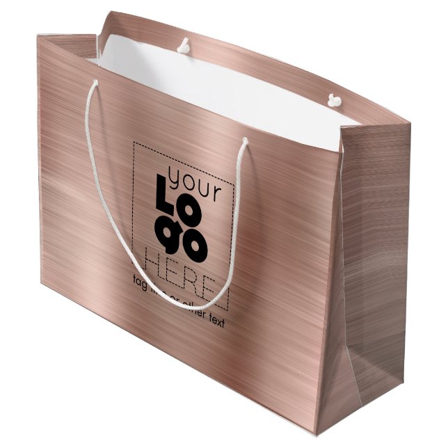 Grand Sac Cadeau Logo Brossé Rose Gold Metal Papier Panier (Dos Angle)