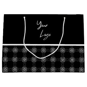 Grand Sac Cadeau Logo de société personnalisé motif noir blanc chic