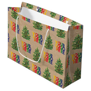 Grand Sac Cadeau Logo d'entreprise de Noël Arbre de Noël Kraft vint
