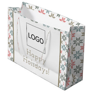 Grand Sac Cadeau Logo d'entreprise Elegant Poinsettia Motif Noël