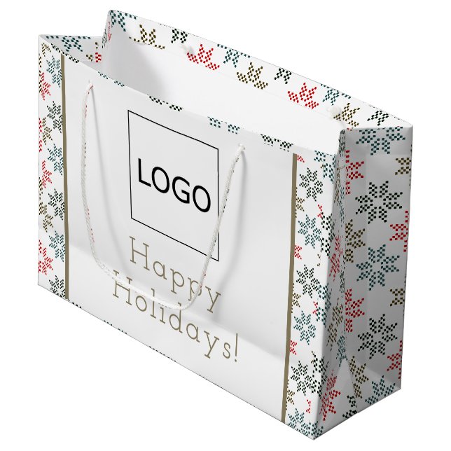 Grand Sac Cadeau Logo d'entreprise Elegant Poinsettia Motif Noël (Devant Angle)