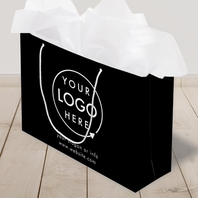 Grand Sac Cadeau Logo d'entreprise | Entreprise noire Minimaliste (Créateur téléchargé)