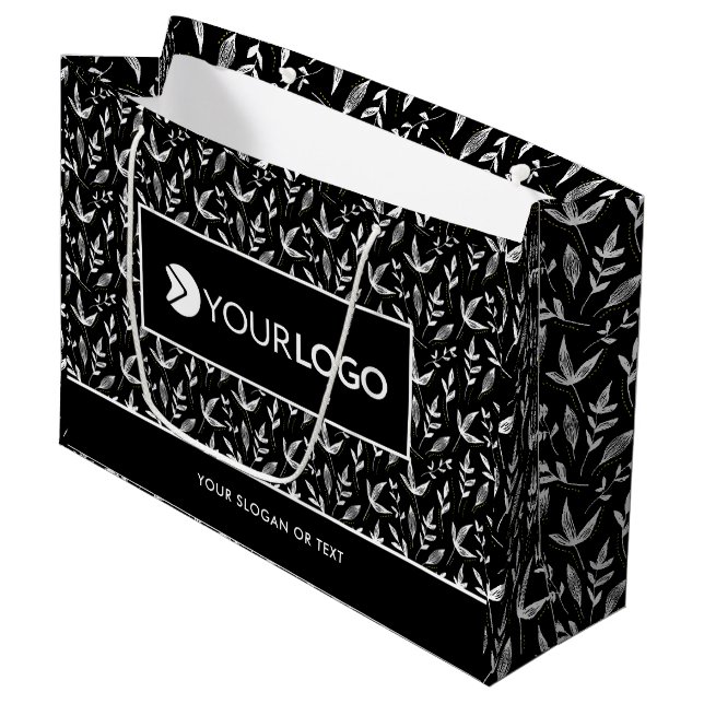 Grand Sac Cadeau Logo d'entreprise personnalisé élégant Noir d'entr (Devant Angle)