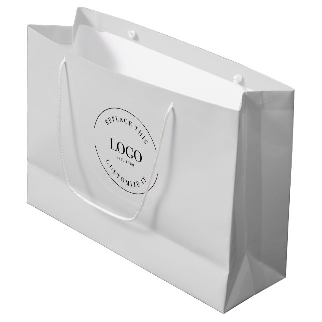 Grand Sac Cadeau Logo d'entreprise personnalisé et gris site Web (Devant Angle)