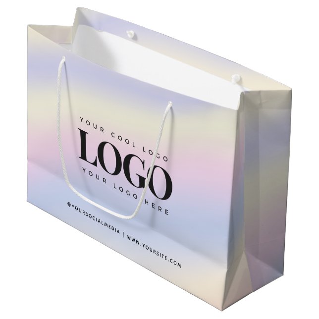 Grand Sac Cadeau Logo d'entreprise personnalisé holographique iride (Devant Angle)