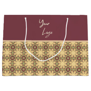 Grand Sac Cadeau Logo d'entreprise vert de Bourgogne ivoire