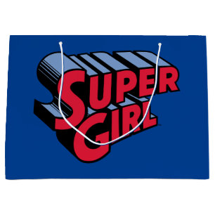 Grand Sac Cadeau Logo du nom empilé de la superfille rouge et bleue