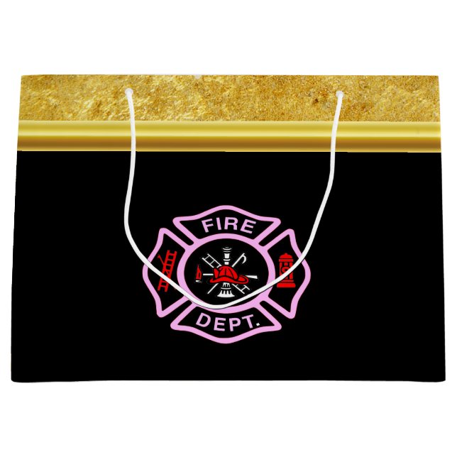 Grand Sac Cadeau Logo du service d'incendie Badge noir et rose (Devant)