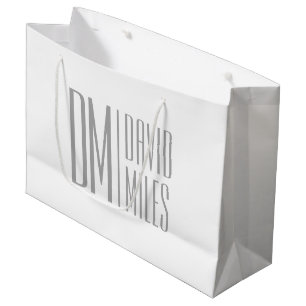 Grand Sac Cadeau Logo minimaliste et moderne gris avec initiales et