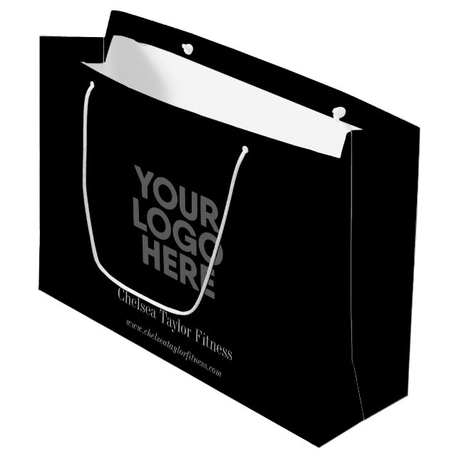 Grand Sac Cadeau Logo noir personnalisé Entreprise Entreprise (Devant Angle)