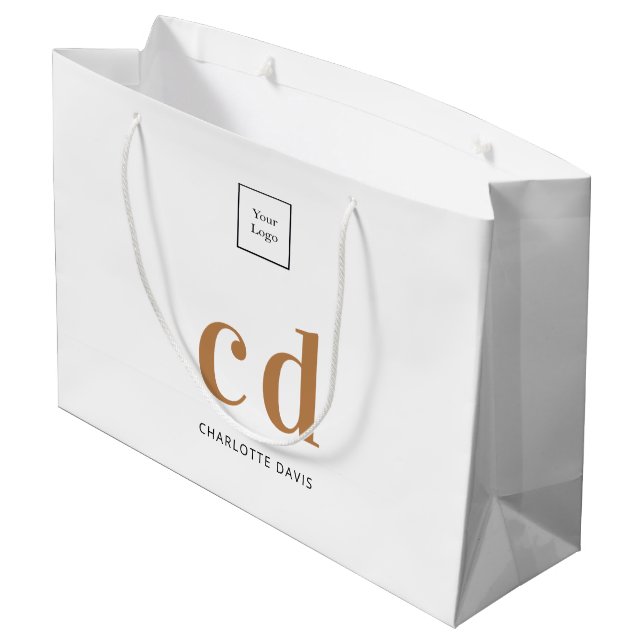 Grand Sac Cadeau Logo or blanc monogramme initiales shopping (Dos Angle)
