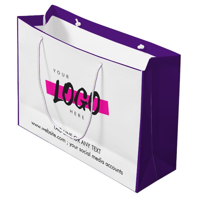 Grand Sac Cadeau Logo personnalisé Motif Texte promotionnel blanc (Devant Angle)