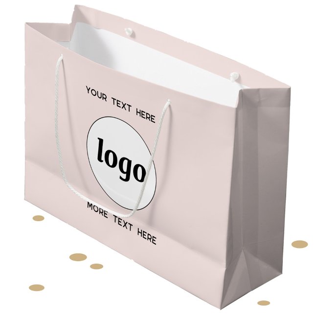 Grand Sac Cadeau Logo simple Texte Marque d'entreprise Blush Pink (Simple logo and custom text promotional business branding gift or product bag)