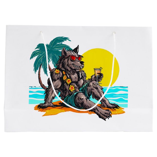 Grand Sac Cadeau loup-garou en vacances (Dos)