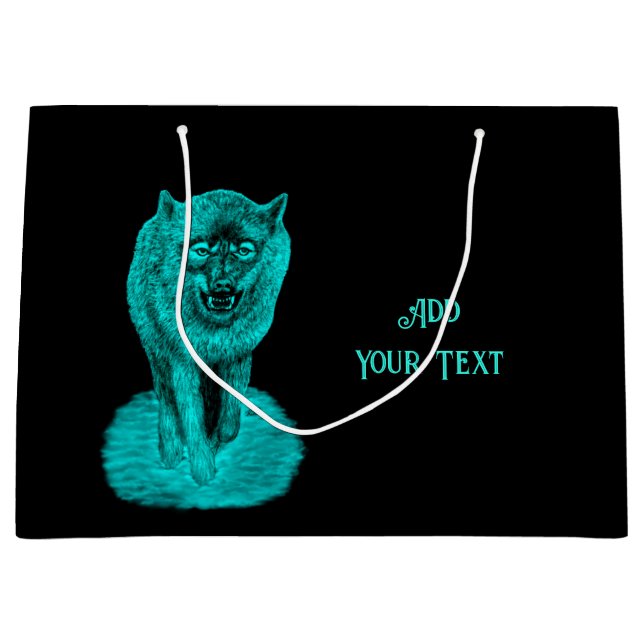 Grand Sac Cadeau Loup noir en colère dans la nuit (Devant)