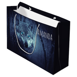 Grand Sac Cadeau Loup sauvage magique aux yeux bleus Extraordinaire