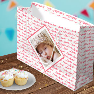 Grand Sac Cadeau Love Motif avec deux photos Pink Valentine's Day