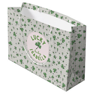 Grand Sac Cadeau Lucky Baby Paddys rose et vert St Paddys