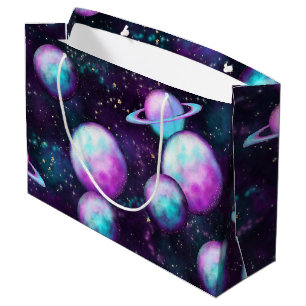 Grand Sac Cadeau Luminosité du système solaire Planète rose viole
