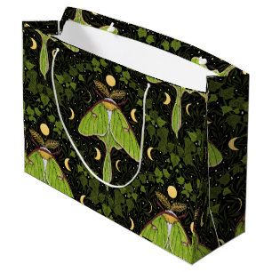 Grand Sac Cadeau Luna moth, phases de lune et damas de lierre 2