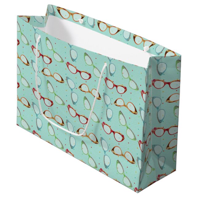 Grand Sac Cadeau Lunettes de vue Motif turquoise avec points (Devant Angle)