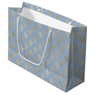 Grand Sac Cadeau Lux Gold Fleur de Lis et Cerulean Blue