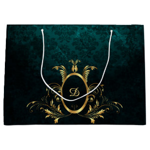 Grand Sac Cadeau Luxe Damask or Frame monogramme