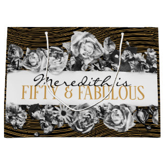 Grand Sac Cadeau Luxe noir et or personnalisé 50 et fabuleux