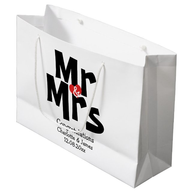 Grand Sac Cadeau M. et Mme Modern Personnalisé Noir et Rouge (Devant Angle)