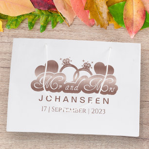Grand Sac Cadeau M. & Mme Elegant Classic Rose Gold feuille Newlywe