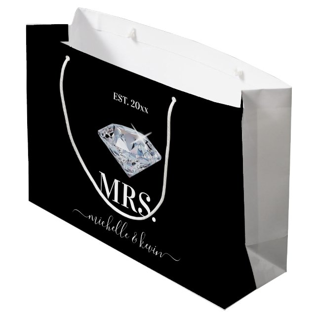 Grand Sac Cadeau M. & Mme Wedding Party Noir & Blanc (Dos Angle)