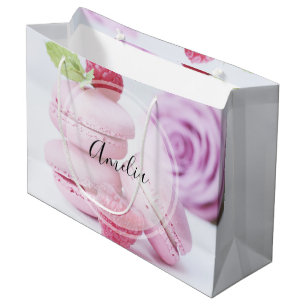 Grand Sac Cadeau Macarons framboise rose Photo Pâtisserie française
