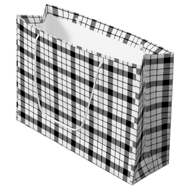 Grand Sac Cadeau MacFarlane tartan noir blanc plaid (Devant Angle)