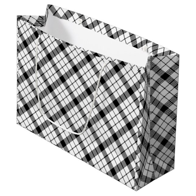 Grand Sac Cadeau MacFarlane tartan noir blanc plaid (Devant Angle)