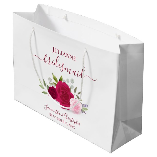 Grand Sac Cadeau Magenta & Pink Boho Roses Wedding Bridesmaid (Dos Angle)