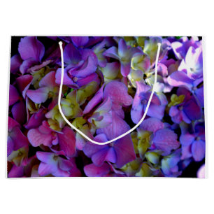 Grand Sac Cadeau Magenta Purple bleu jaune Hydrangeas fleurs