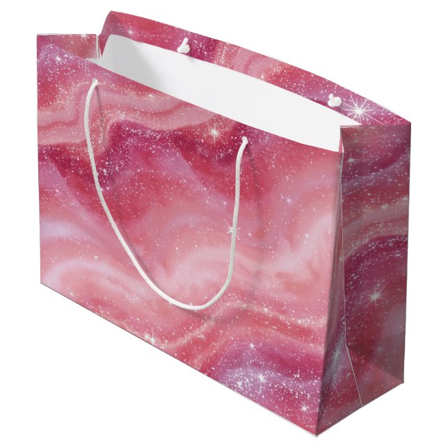 Grand Sac Cadeau Magical Pink Galaxy Sparkle & Marble Texture (Dos Angle)