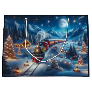 Grand Sac Cadeau Magical Snowy Christmas Train Winter Scene