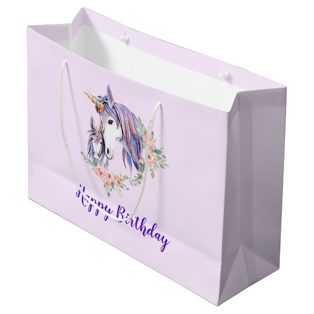 Grand Sac Cadeau Magique Unicorn Maman & Bébé Aquarelle Anniversair (Devant Angle)