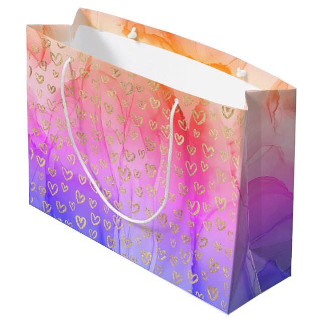 Grand Sac Cadeau Magnifique Coeurs d'or rose pourpre rose Fille (Dos Angle)
