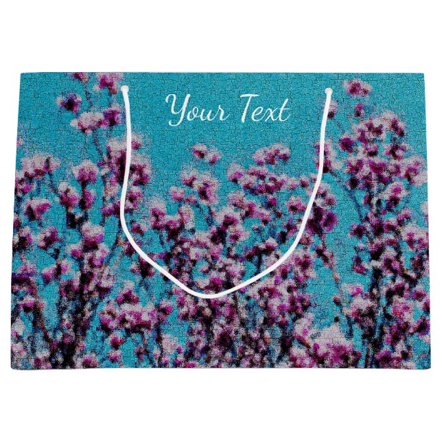 Grand Sac Cadeau Magnolia rose Fleurs Ciel Bleu Peinture Photo (Devant)