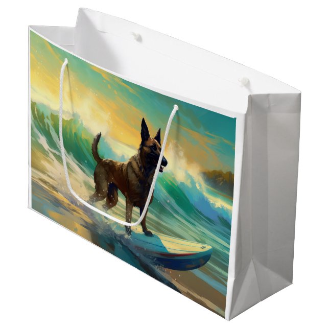 Grand Sac Cadeau Malinoi Beach Surf Peinture belge (Devant Angle)