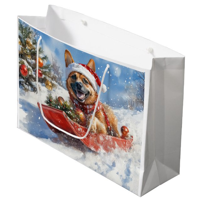 Grand Sac Cadeau Malinoi belge dans la boue Laisser neiger Noël (Devant Angle)