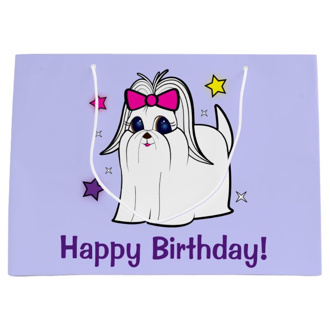 Grand Sac Cadeau Maltais avec le joyeux anniversaire d'arc et (Devant)