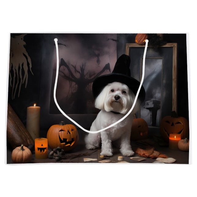 Grand Sac Cadeau Maltais Citrouille Halloween effroi (Devant)